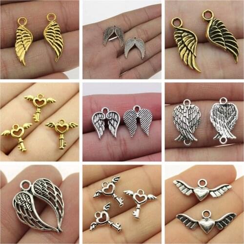 Vintage 15pcs Love Wings Charm Pendants For Bracelet Necklace Jewelry Accessories Diy Jewelry Making