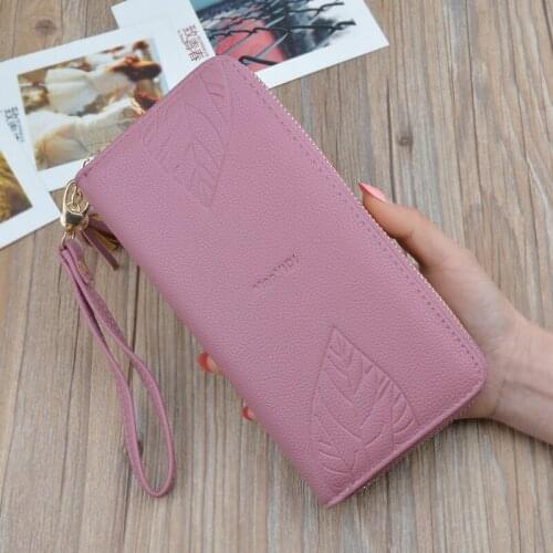 Large Capacity Bag Women Wallet Womens Wallets and Purses Pu Leather Wallet Female Wristband Leaf Print Long Women Purse