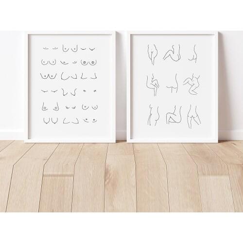 Funny Bathroom Nude Women Line Boobs And Butts Wall Art Canvas Painting Nordic Posters and Prints Wall Pictures for Living Room