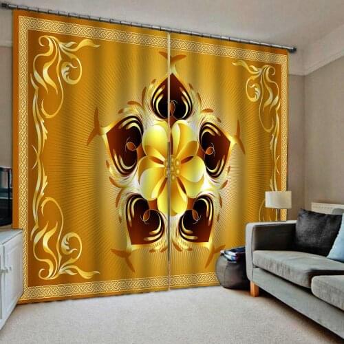 Golden curtains fahion flower curtain 3D Curtain Luxury Blackout Window Curtain Living Room blackout curtains