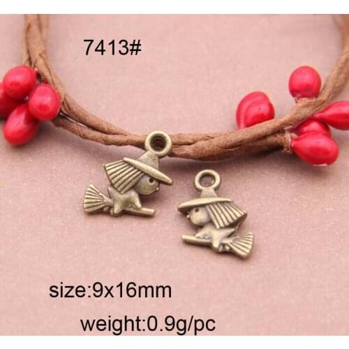 2 Color Cute Small Witch Charms For Jewelry Making DIY Vintage Handmade Witch Pendant Charms Wholesale 30pcs/lot 11*13mm