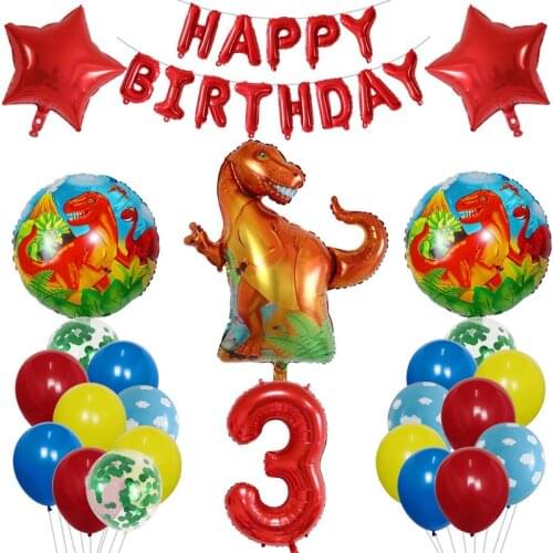 25pcs/set Jurassic Animal Dinosaur Foil Balloons Set Red Star 30inch Number Air Globos Children Happy Birthday Party Decorations