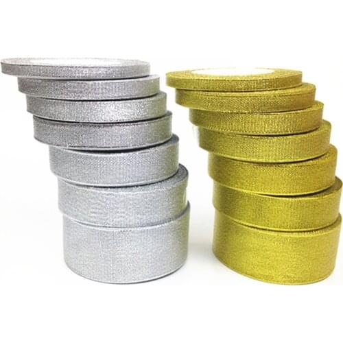 25Yards Golden Silver Ribbon 6mm 10mm 15mm 20mm 25mm Onions Ribbons Riband For Wedding Cake Christmas Gift Decoration DIY Craft