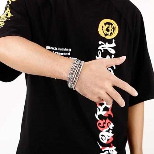 5PCS lot in bulk hip-hop BLING 7mm/9mm/10mm stainless steel women mens curb link chain bracelet 8 inch wriswatch bangle