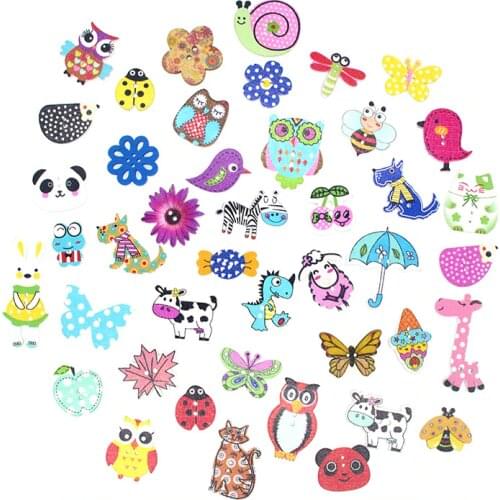 50pcs Random Mixed Decorative Buttons 2 Holes Mixed Sewing Wooden Buttons Lovely Flatblck Craft Scrapbooking
