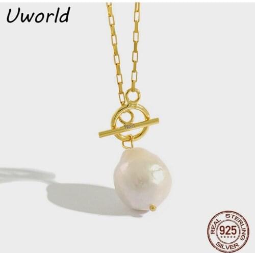 Baroque Freshwater Pearl Drop Necklace 2020 New 925 Sterling Silver Pearl Pendant OT Toggle Link Chain Necklace