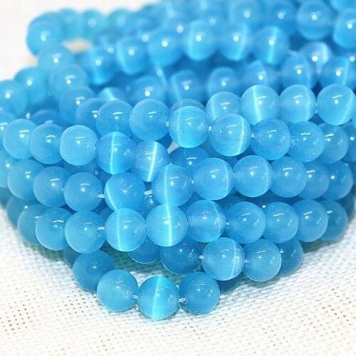 Special wholesale retail sky blue round cat eyes opal stone beads 4,6,8,10,12mm high quality jewelry making 14inch B1588