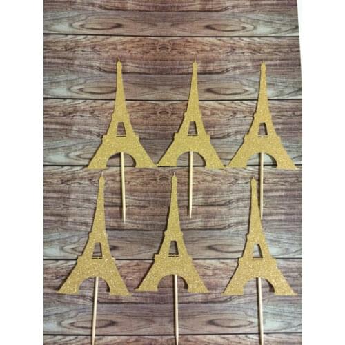 Glitter Eiffel tower cupcake toppers Wedding Food Picks Bridal shower Bachelorette party decorations