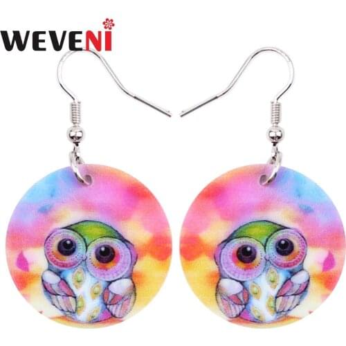 WEVENI Bohemian Drop Dangle Big Round Adorable Owl Pattern Earrings For Women Gift Trendy Wholesale Acrylic Jewelry