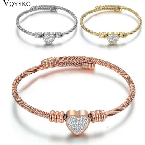 Love Heart Shaped Bracelet Bangles Stainless steel Crystal charm Bracelets for Women Fashion Jewelry gift