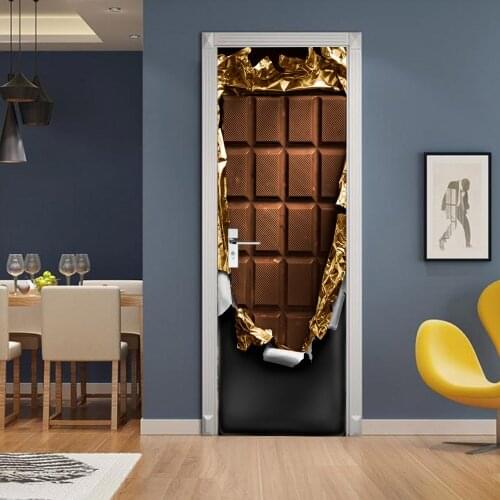 Door Sticker Tools Door Wallpaper Door Decoration Self Adhesive PVC Wallpaper Diy Chocolates Print Art Picture Renovation Decal