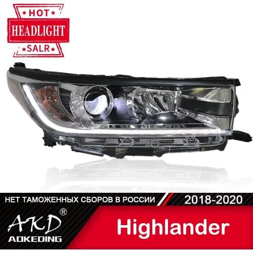 For Car Toyota Highlander Headlights 2018-2020 DRL Day Running Light LED Bi Xenon Bulb Fog Lights Car Accessory Kluger Head Lamp