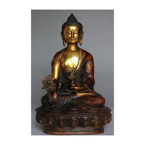Art Bronze Decoration Crafts Brass 8"Old Tibetan Brass Buddhism Bodhisattva Sakyamuni Buddha Statue