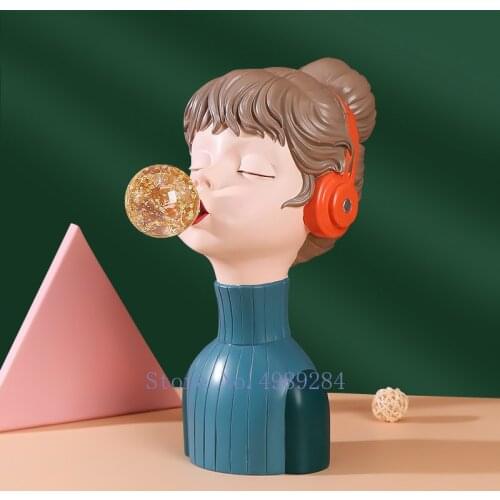 Creativity Resin Sculpture Bubble Gum Cartoons Girl Childrens Room Modern Home Decoration Abstract Accessories Figurines Decor