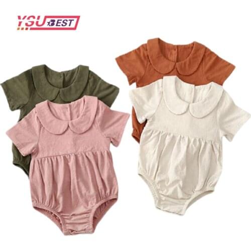 Summer Baby Kids Rompers Short Sleeve Embroidery Flower Cute Creeper Baby Girls Bodysuit Outfits 2021 Spring Baby Boys Clothing