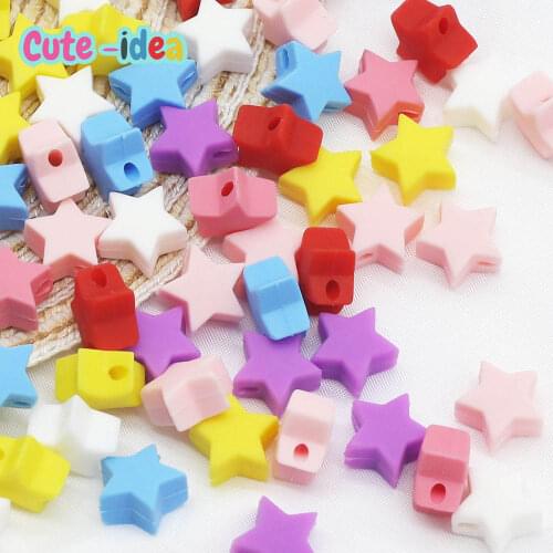 Cute-Idea 10PCS Mini Star Beads Teething Gift Chewing Toddler Toys Rodent Pacifier Chain Toy Fodd Grade Accessories DIY Teether