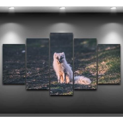 Modular Unframed Pictures Home Decoration 5 Panels Arctic Fox Canvas Painting Top-Rated Wall For Living Room Modern Type