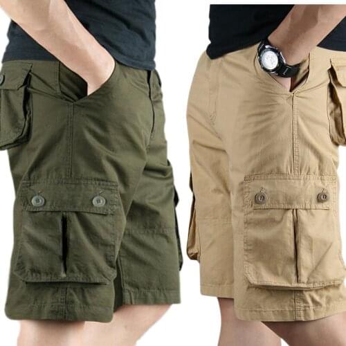 Mens shorts Mens outdoor baggy shorts with many pockets Casual cropped trousers, washed cotton trousers