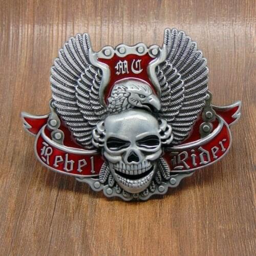 Fashion Western Red Enamel Skull Belt Buckle Eagle Metal Buckle for Men fit Mens Wide Belt Apprael Accessories Free Shipping