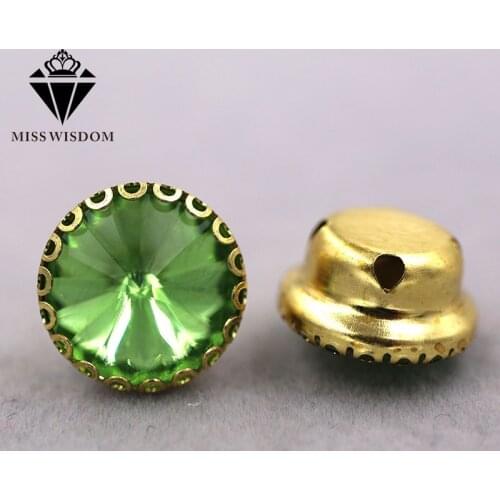 New Hot Light Green Round shape glass crystal sew on rhinestones gold base lacy claw rhinestone strass Diy clothing accessories