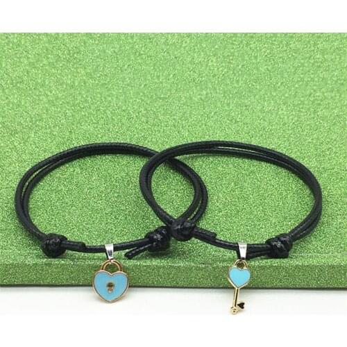 2 Pcs/lot New Arrival Couple Bracelet Alloy Key Heart Lock Charm Bracelet Handmade Jewelry Rope Bracelet Lovers Gifts For Women