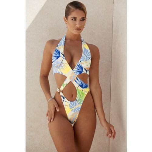 New Arrival One Piece Swimsuits Backless Swimwear Women Deep V Bodysuits Cut Out Bathing Suit 2021 Summer Sexy Halter Beachwear