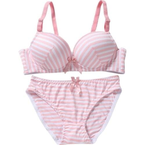 Sexy Thin Womens Seamless Stripe Bra Sets Gather Adjustable Bras Padded Brassiere Lingerie Underwear +Brief Sets