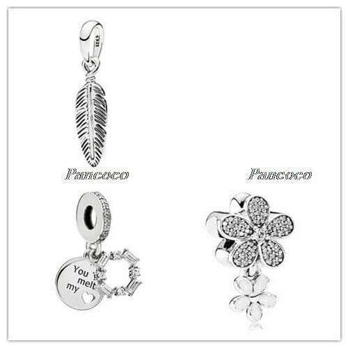 Authentic 925 Sterling Silver Charm Linked To Freedom & Hope Spiritual Feather Pendant Fit Pandora Bracelet & Necklace Jewelry