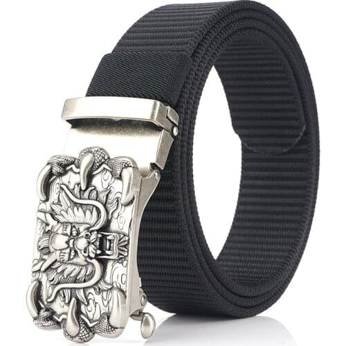 Mans nylon belt luxury dragon metal automatic buckle Canvas Belts for men fashion jeans belt outdoor casual mal
