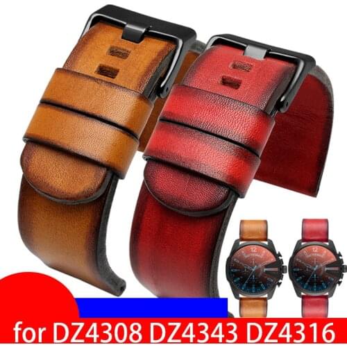 Retro Genuine Leather watchband 22mm 24mm 26mm 28mm wristwatches band for DZ4308 DZ4343 DZ4316 watch strap Quality watch band