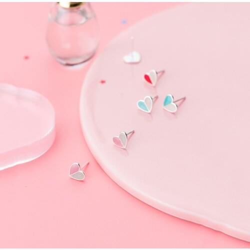 Real 925 Sterling Silver Heart Stud Earrings For Fashion Women Party Cute Fine Jewelry Minimalist Accessories