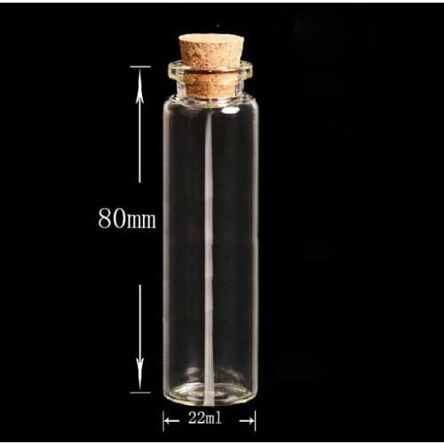 20PCS 20ml Lovely Small Bottle Tiny Clear Empty Wishing Glass Message Vial With Cork Stopper 22mm*80mm glass empty Containers