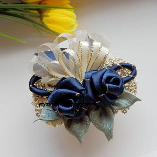 Dark blue rose handmade yarn bow hair clip Classical flower Hair accessories