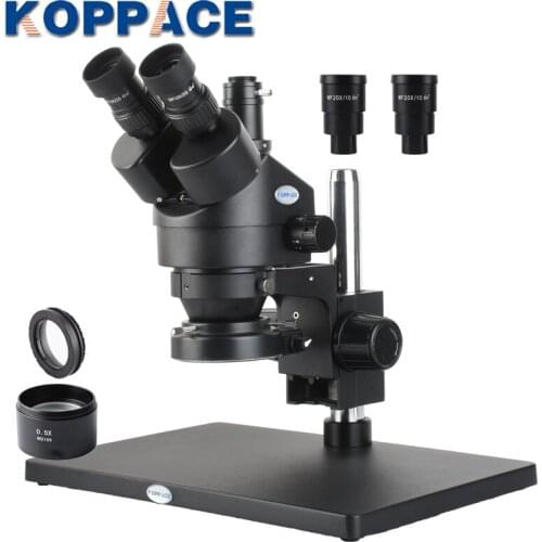 KOPPACE 3.5X-90X Black Large Platform Trinocular Stereo Microscope 144 LED Ring Light 1X CTV Includes 0.5X Barlow Lens