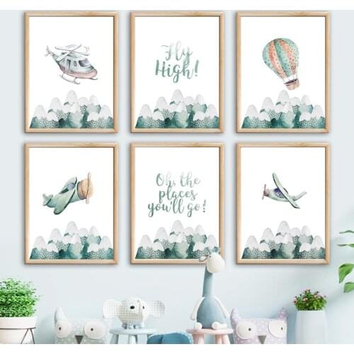 Helicopter Hot Air Balloon Fighter Mountain Wall Art Canvas Painting Nordic Posters And Prints Wall Pictures Kids Room Decor