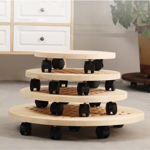 360° Swivel Wheel Flower Pot Tray Wooden Rotating Flower Pot Cart With Wheeled Plant Stand Round Flower Pot Holder Shelf Tray