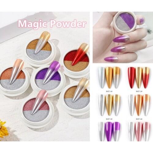 1Box 2-color Solid Mirror Powder Pressed Magic Powder Chrome Pigment Nail Glitters Magic Powder 6 colors