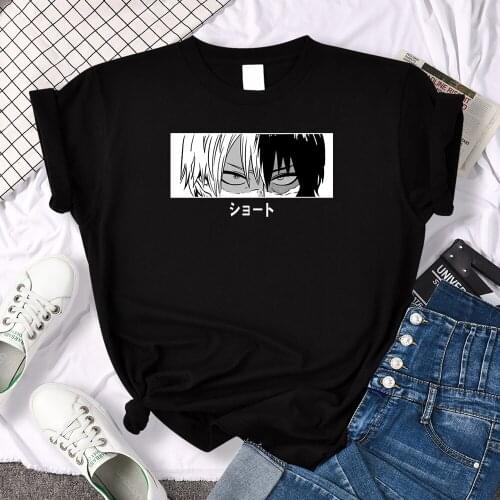 Tee Shirt Female Anime My Hero Academia Todoroki Shoto Print Tops Women Oversized Round Neck Tshirt Woman Japan Manga Street Tee