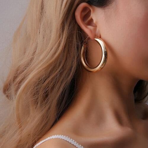 Stainless Steel Women Classic Romantic Trendy Zinc Alloy Gold Silver Color Round Geometric Hoop Earrings