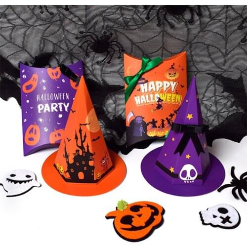 10pcs Happy Halloween Paper Candy Boxes Pumpkin Witches Trick Or Treat Gift Bags Kids Favors Halloween Party Supplies
