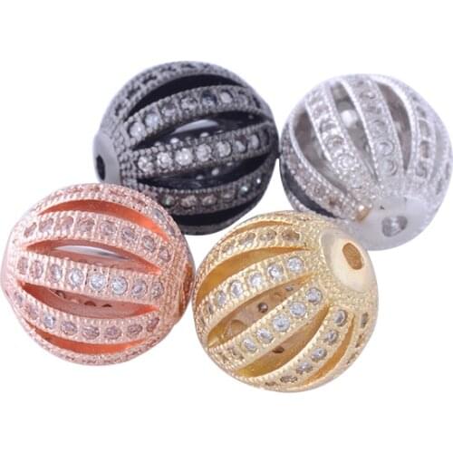 12mm Watermelon Ball Hollow Bead 2017 New Design Micro Pave Zircon Gold/Silver/Rose Gold/Black Plated Loose Bead For DIY CHF154