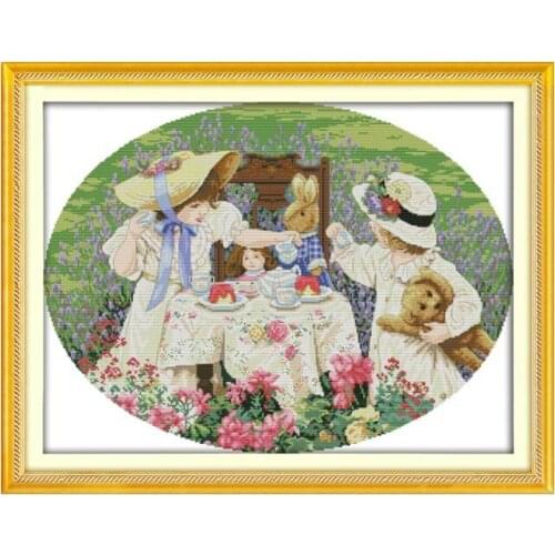 14/16/18/27/28 Two little girls figures tying cross stitch suits outskirts of afternoon tea girl and ragdoll accessories