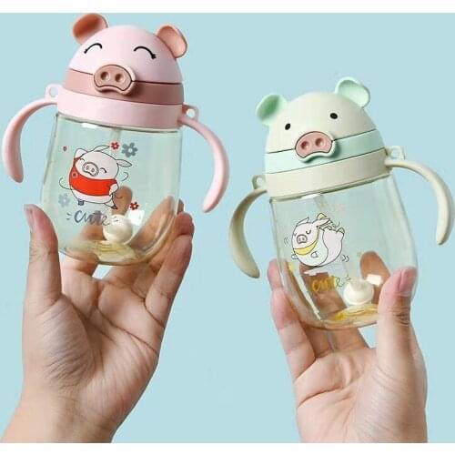 300ml Baby cartoon Feeding Cup with Straw Infant Children Drinking Bottle Kids Non-spill Portable Straw Water Bottle Drinkware