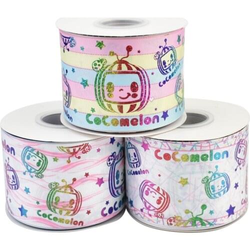 75mm Gold Foil Cartoon watermelon Grosgrain Ribbon For DIY Accessories 50yards Welcome Custom Printed