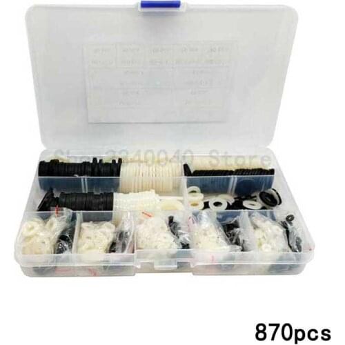870pcs Nylon Flat Washer Set M2 M2.5 M3 M4 M5 M6 M8 M10 M12 White Black Plastic Spacer Insulation Gasket Ring For Screw Bolt