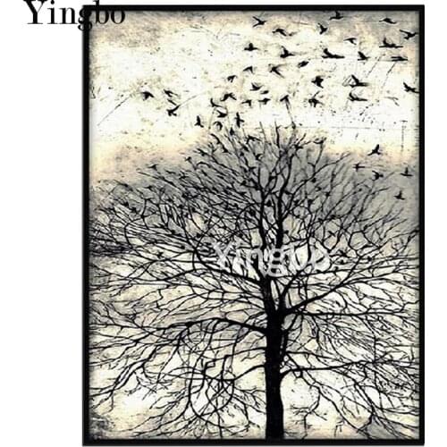 Black and white tree bird landscape 5D diy Diamond Painting,full,square,round diamond embroidery mosaic Puzzle diamond stitch
