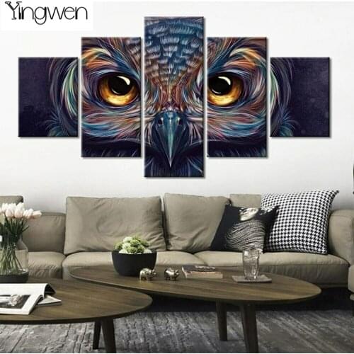 DIY Diamond Painting Abstract Owl Pictures 5 Panels Full Diamond Mosaic Beads Embroidery Gift Wall Stickers Cross Stitch Decor