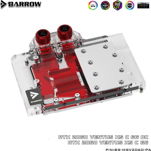 BARROW BS-MSV2060-PA,Full Cover Graphics Card Water Cooling Blocks use for MSI RTX2060 Ventus XS C 6G OC / 5V 3PIN Header A-RGB