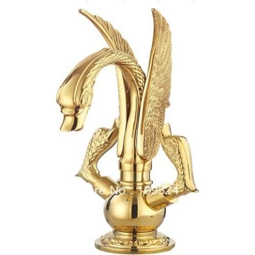 Free shipping single hole swan mixer gold tap swan faucet new animal faucet