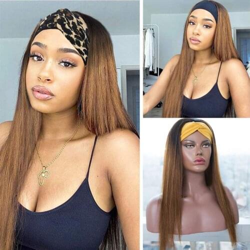 BLG Brazilian Straight Headband Wig Glueless Human Hair Wigs with Headband Ombre Piano Hair Scarf Wig For Women